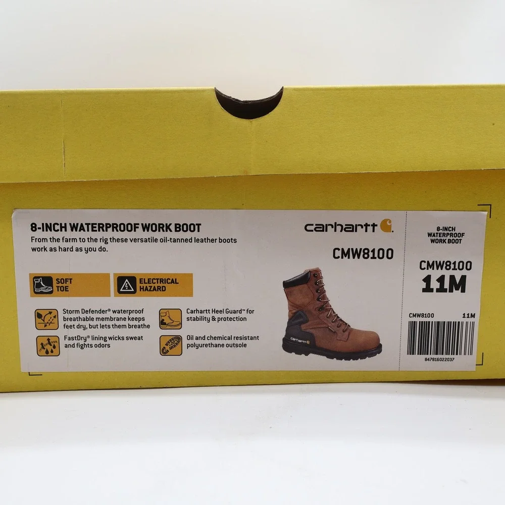 Carhartt CMW8100 8-Inch Waterproof Work Boot Mens 11 Brown Leather EH New